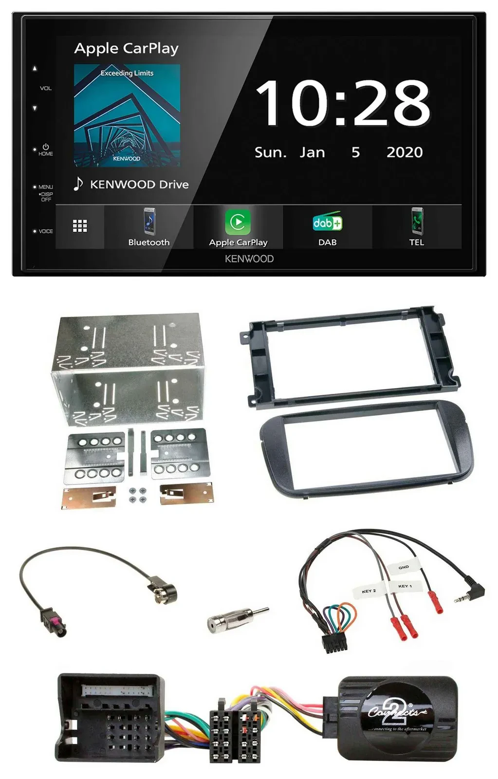 Автомагнитола Kenwood 2 DIN, DAB, Bluetooth, USB, совместима с управлением на руле, для Ford Focus/C-Max/Galaxy