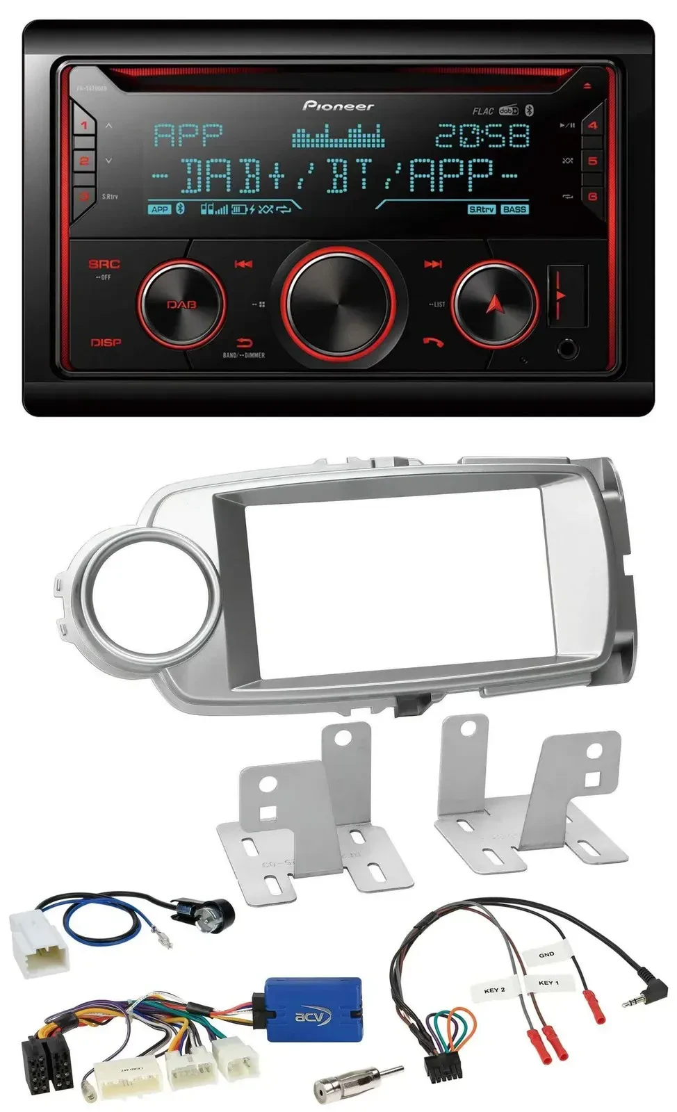 Pioneer 2DIN DAB Lenkrad Bluetooth USB CD Autoradio für Toyota Yaris 2011-2014 s
