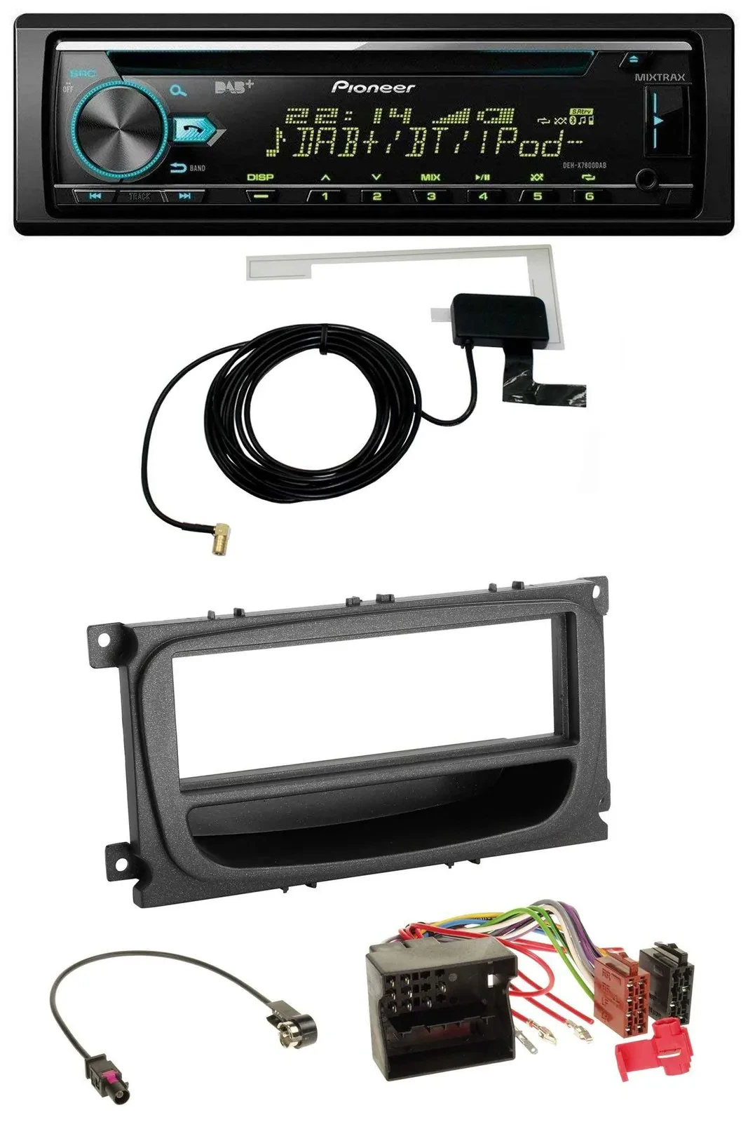 Автомагнитола Pioneer CD/MP3, USB, AUX, DAB для Ford Mondeo/S-Max (2007–2014), черная, с нишей