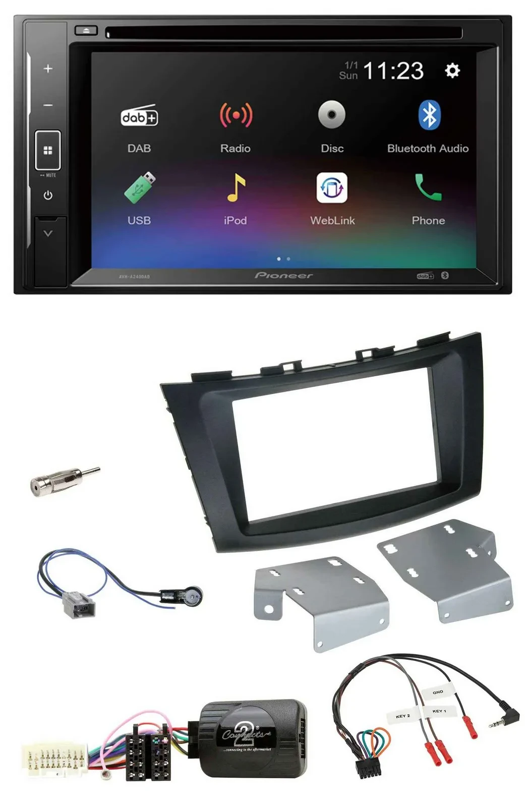 Автомагнитола Pioneer 2-DIN Bluetooth USB DAB DVD для Suzuki Swift (с 2011)