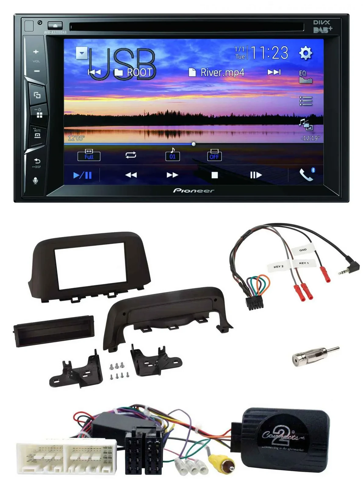 Автомагнитола Pioneer 2DIN Bluetooth USB DVD DAB для Hyundai Kona (с 2013) с поддержкой управления с руля