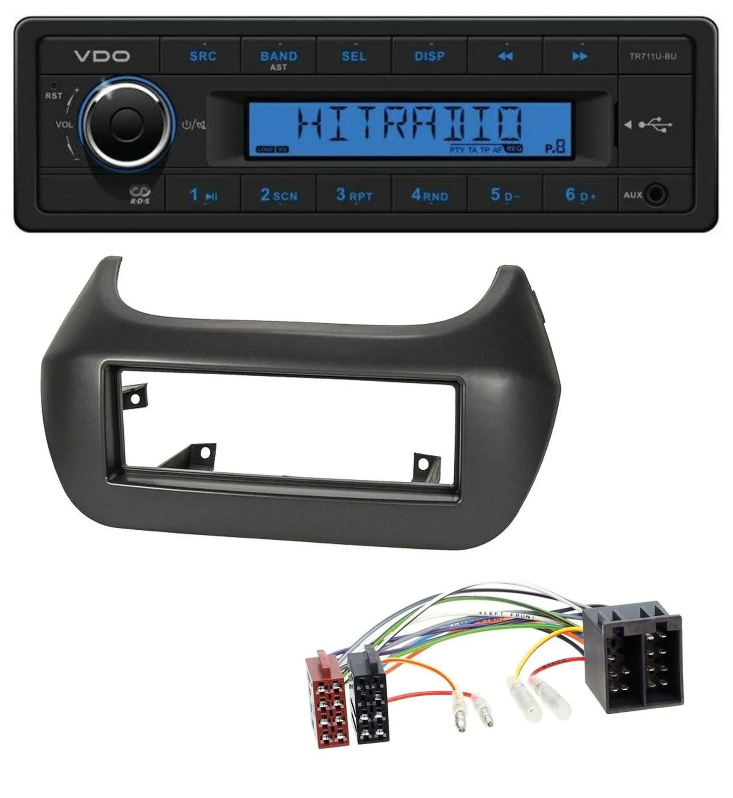 Автомагнитола VDO 1 DIN USB/AUX MP3 для Fiat Fiorino, Qubo, Citroen Nemo, Peugeot Bipper