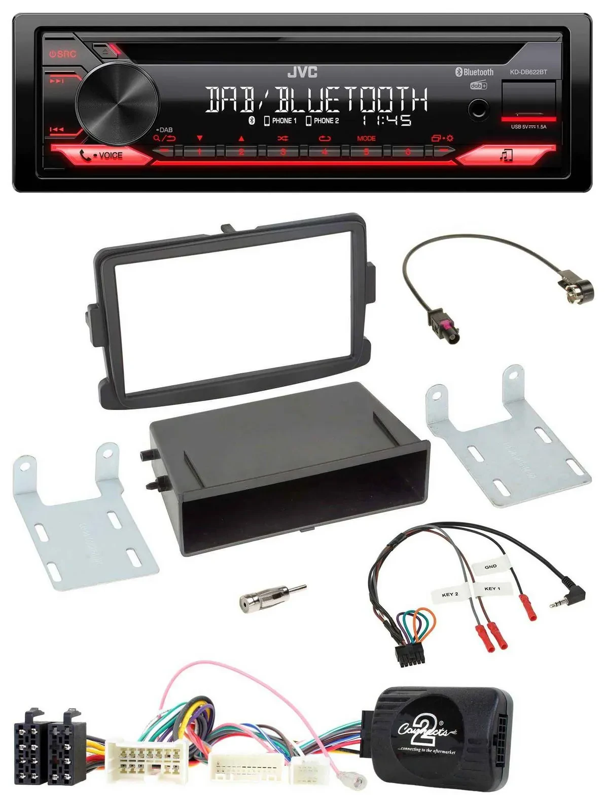 JVC CD DAB USB Bluetooth Lenkrad Autoradio für Dacia Dokker Duster Lodgy ab 12 s