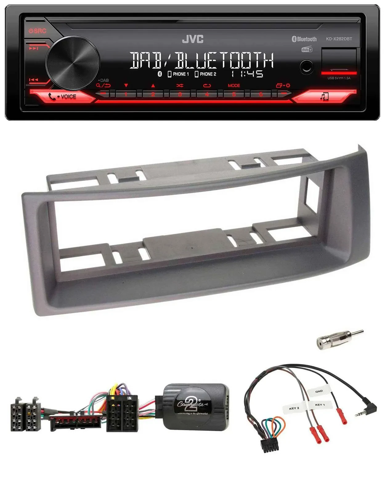 Автомагнитола JVC Bluetooth, USB, DAB для Renault Megane/Scenic 1996–2000, антрацит