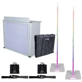 Headliner HL30081 Solana White DJ Booth with White Lighting Stands