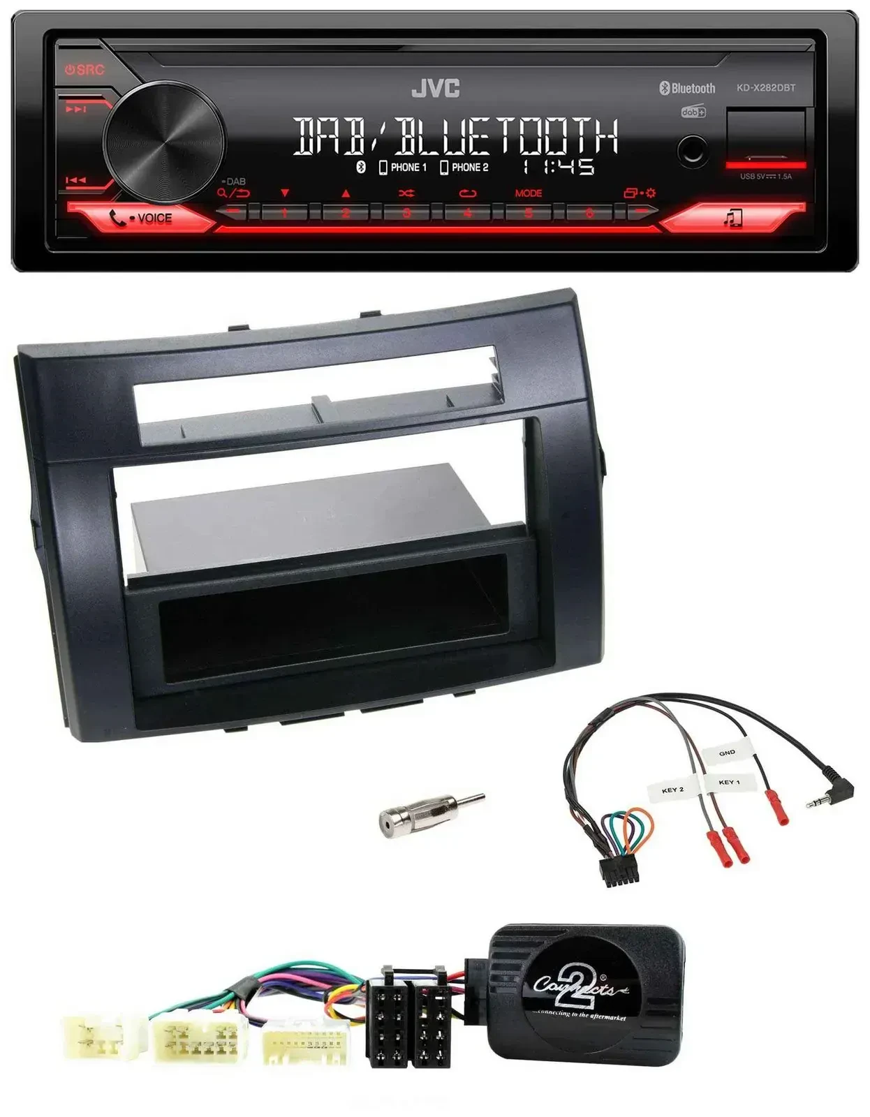 Автомагнитола JVC Bluetooth, USB, DAB для Toyota Corolla Verso 2004–2007, черная