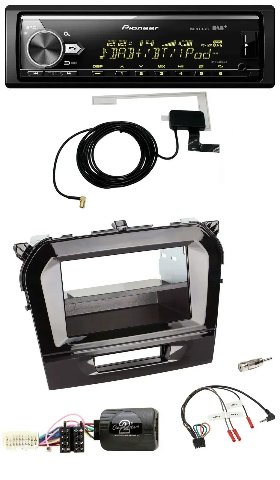 Автомагнитола для Suzuki Vitara Pioneer Bluetooth, DAB, USB, поддержка управления с руля, цвет черный (piano black)