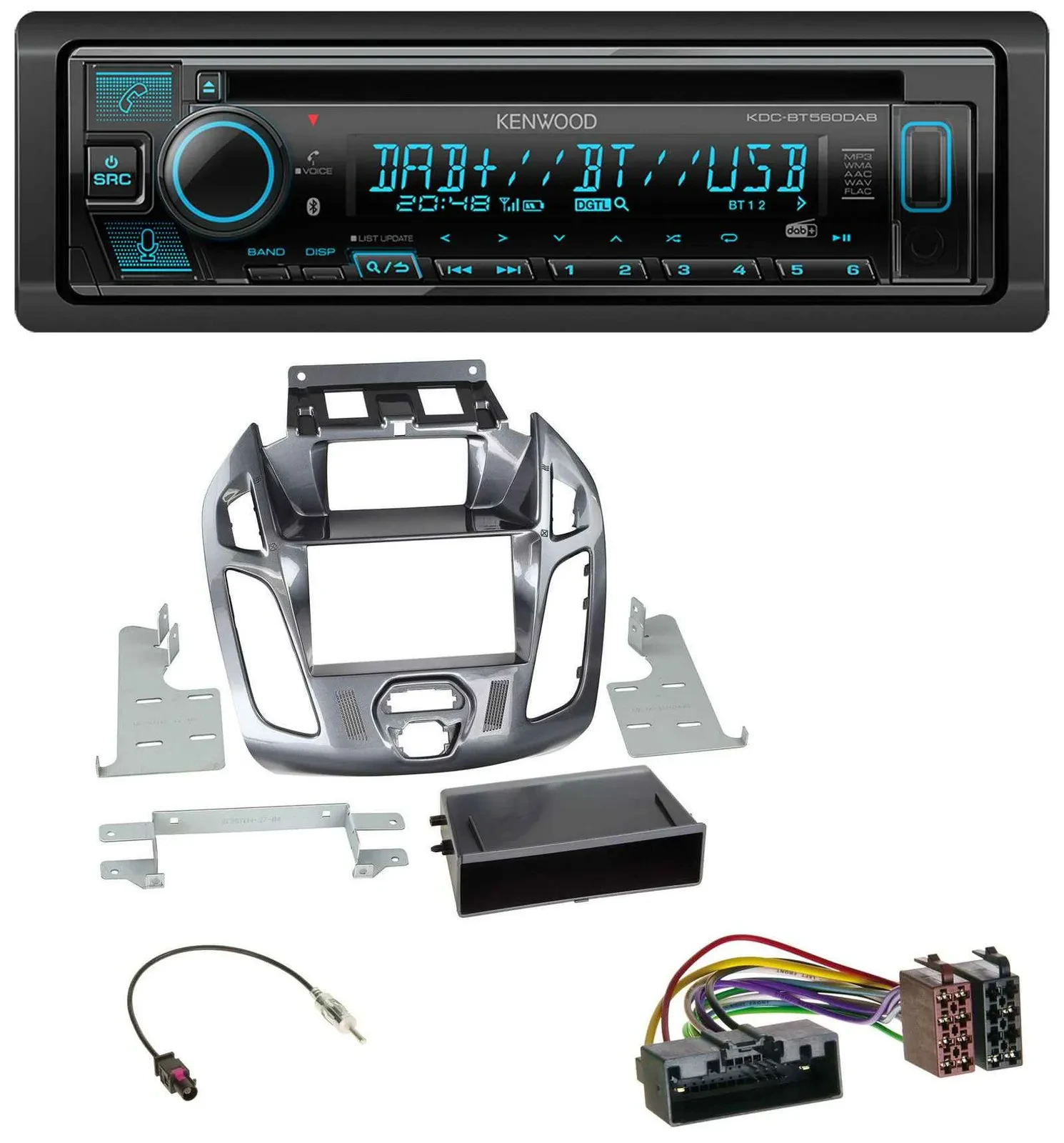 Автомагнитола Kenwood Bluetooth, DAB, CD, MP3, USB для Ford Transit Connect (2012–2018)