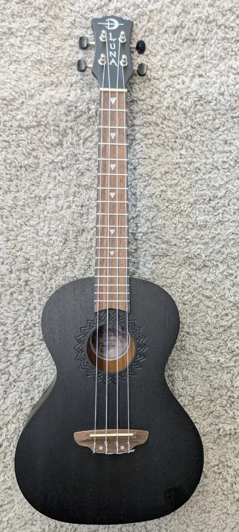 Luna Model UKE VMT BKS Tenor Acoustic Mahogany Black Satin Finish Ukulele
