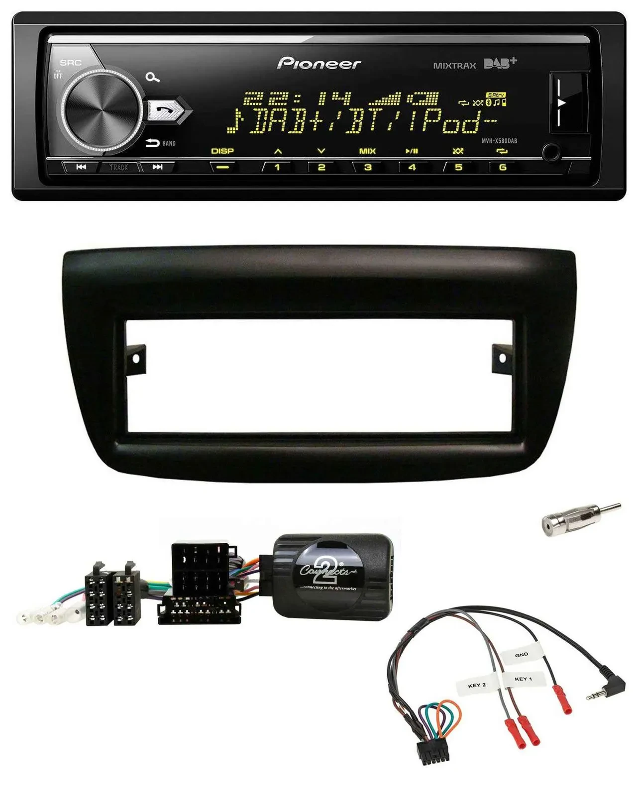Автомагнитола Pioneer Bluetooth, USB, DAB, для Fiat Doblo 2012–2015, черный, поддержка кнопок на руле