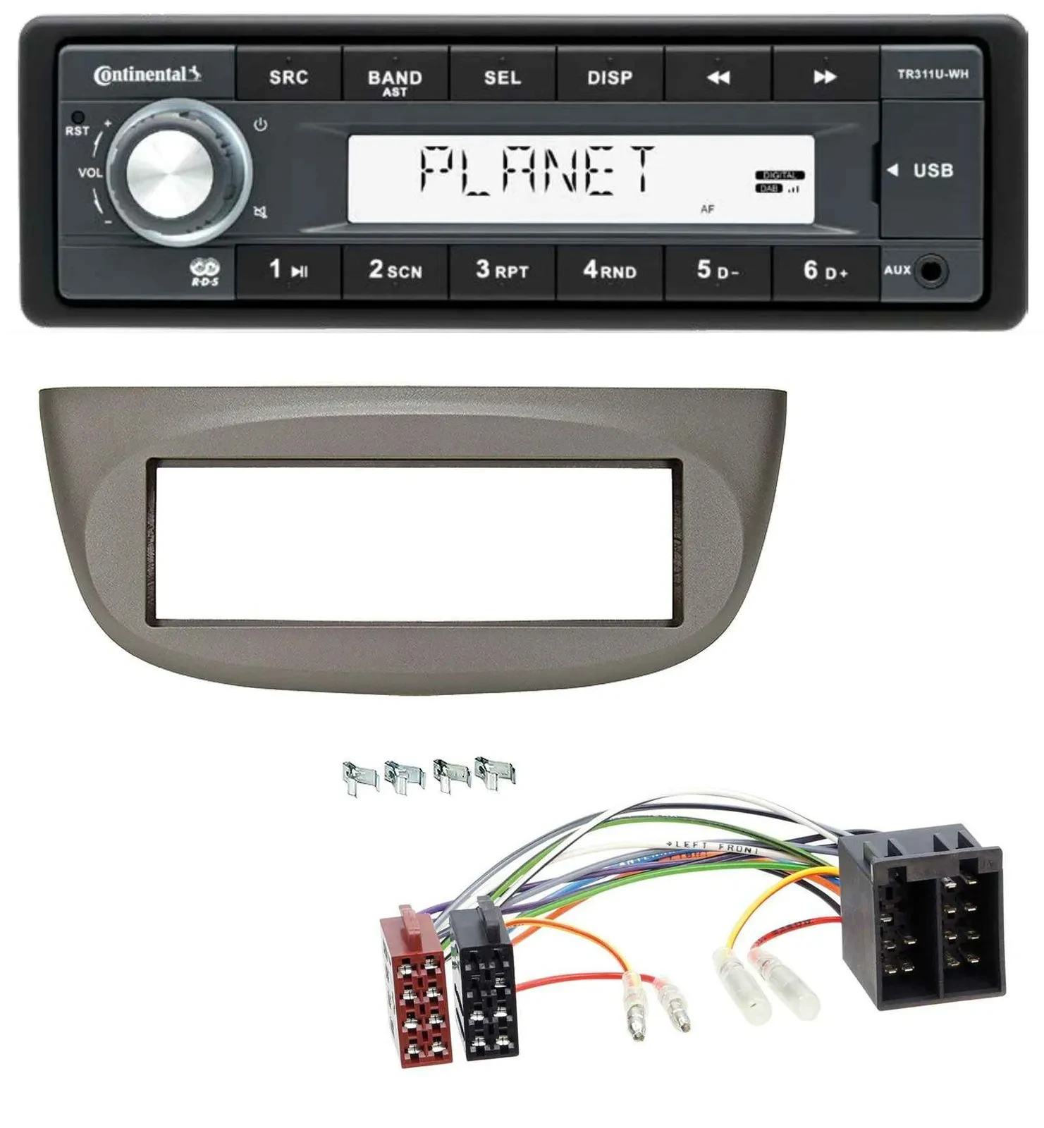 Continental USB MP3 AUX 1DIN Autoradio für Renault Twingo 07-12 beige-grau