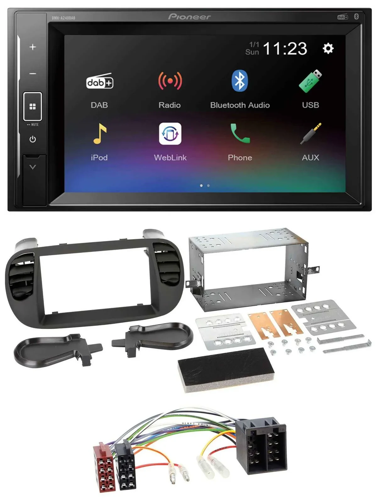 Pioneer DAB MP3 2DIN Bluetooth USB Autoradio für Fiat 500 bis 2012 schwarz soft