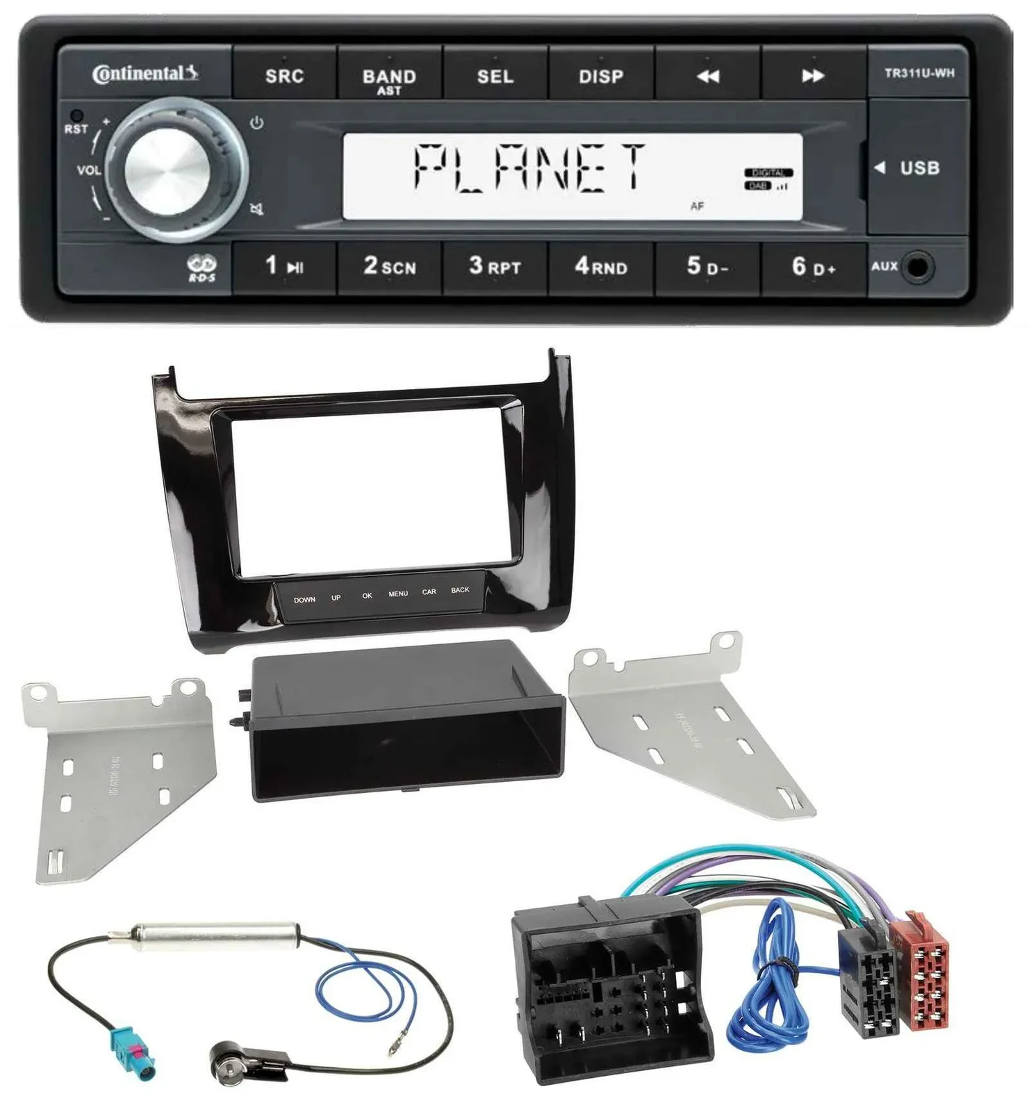 Continental USB MP3 AUX 1DIN Autoradio für VW Polo (ab 14) - piano-schwarz