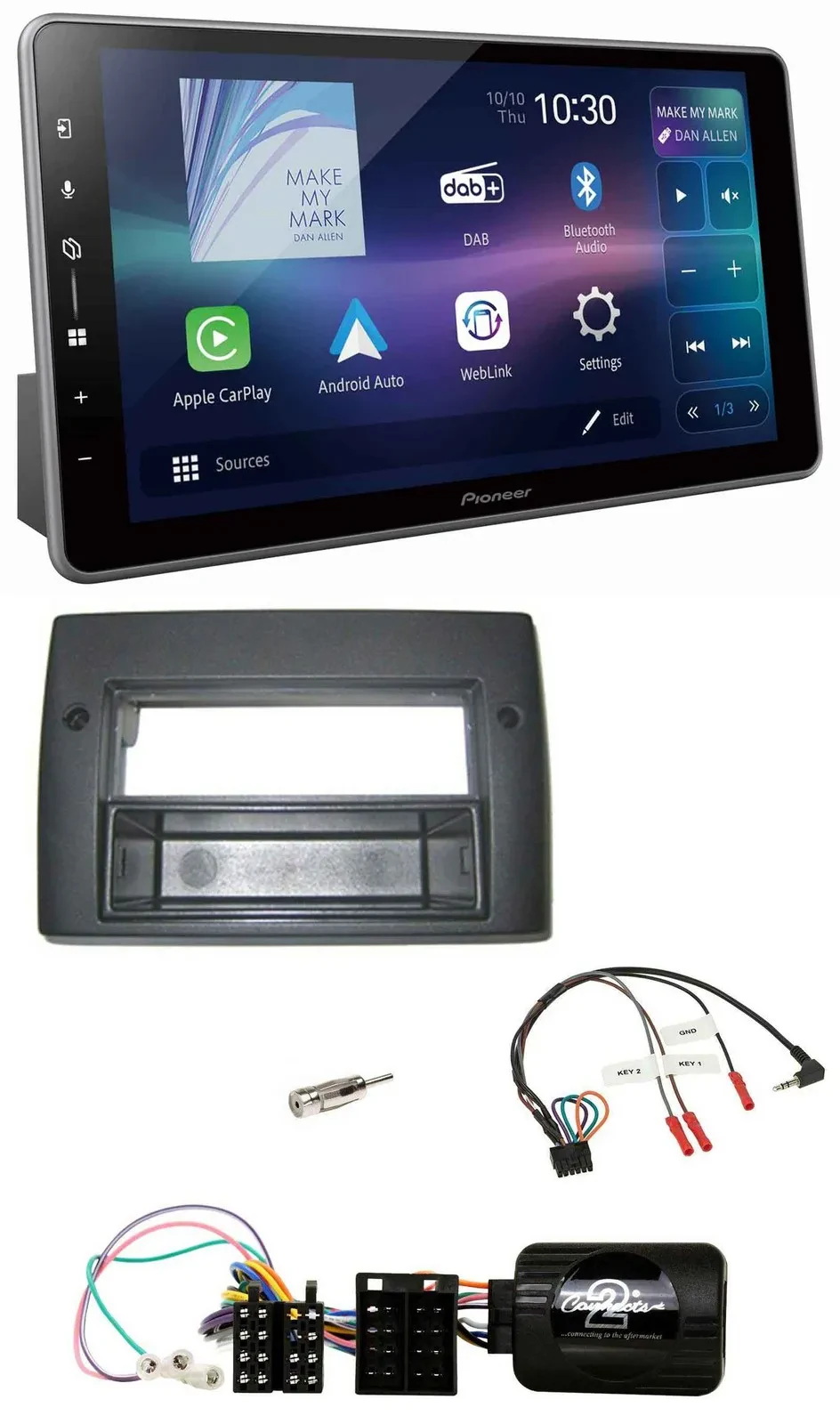 Pioneer Bluetooth USB DAB Lenkrad Autoradio für Fiat Stilo 2001-2007 Profi Ablag
