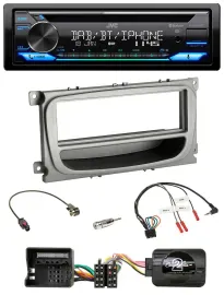 Автомагнитола JVC Bluetooth USB DAB CD для Ford C-Max, Focus, Galaxy (с 2007), серебристая, совместимая с кнопками на руле