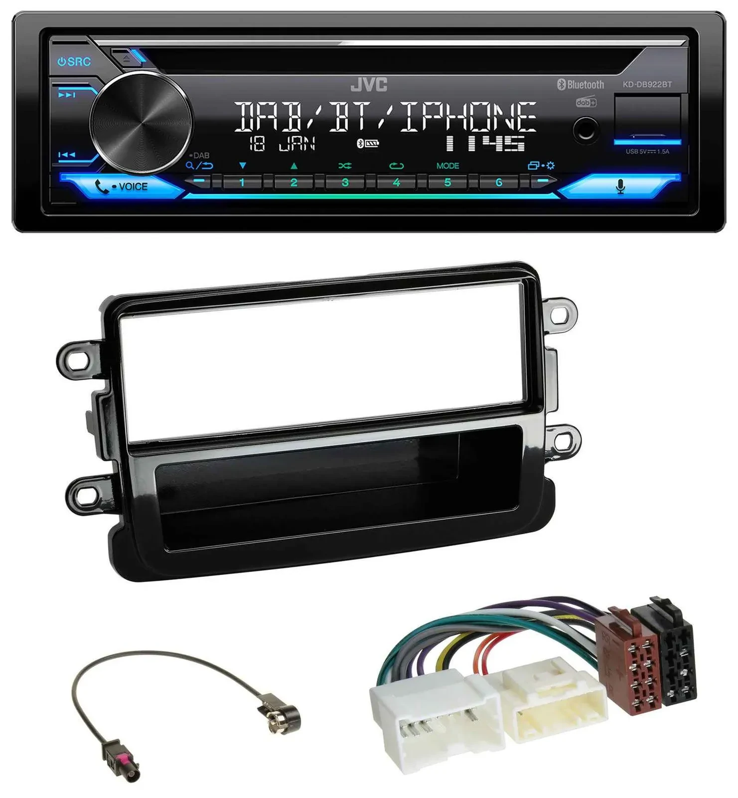 JVC Bluetooth MP3 USB DAB CD Autoradio für Dacia Lodgy Dokker Duster Sandero- pi