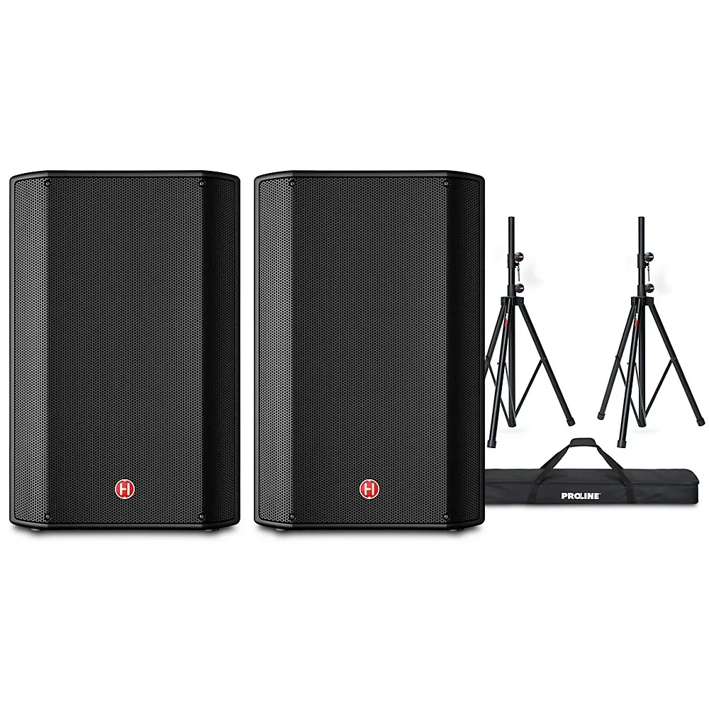 Harbinger VARI V1115 15" Powered Speakers Pair With Speaker Stands