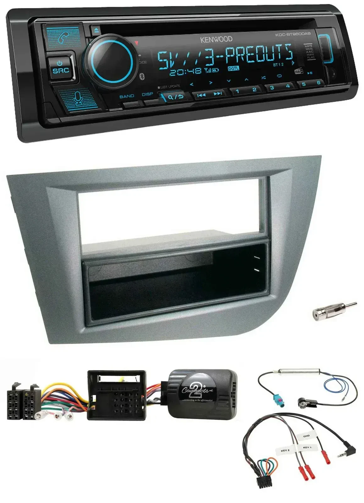Автомагнитола Kenwood DAB CD Bluetooth USB для Seat Leon 2005–2010, темно-серая