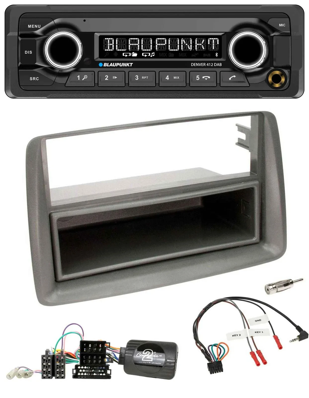 Blaupunkt Bluetooth DAB Lenkrad USB Autoradio für Fiat Panda 169 2007-2012 grau