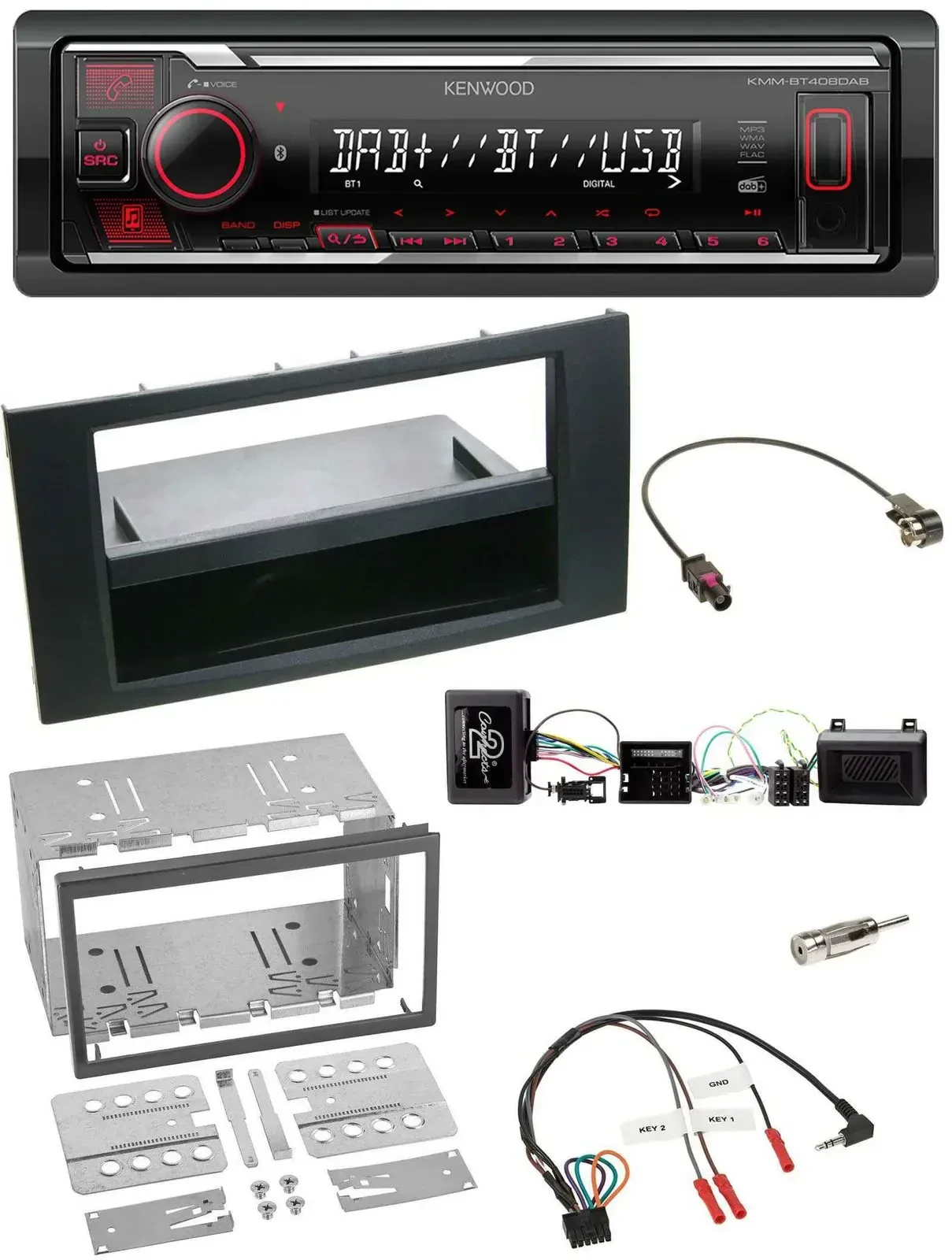 Автомагнитола Kenwood Bluetooth, USB, DAB для Ford Kuga 2008–2012, черный