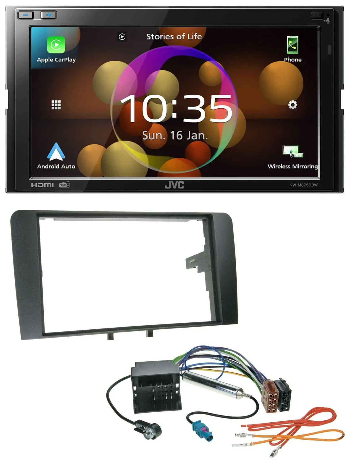 JVC DAB MP3 2DIN Bluetooth USB Autoradio für Audi A3 03-12 8P Quadlock