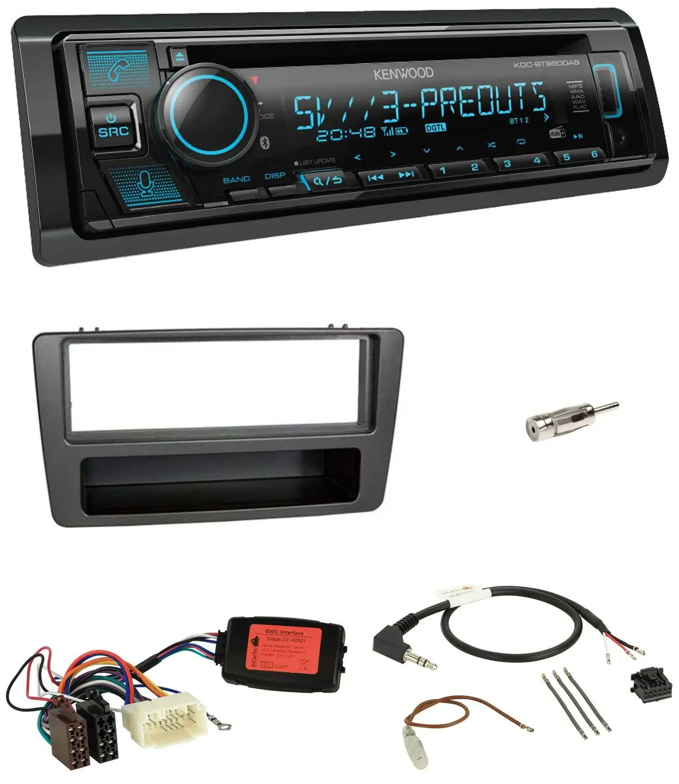 Kenwood Bluetooth USB CD Lenkrad DAB Autoradio für Honda Civic 01-03 schwarz