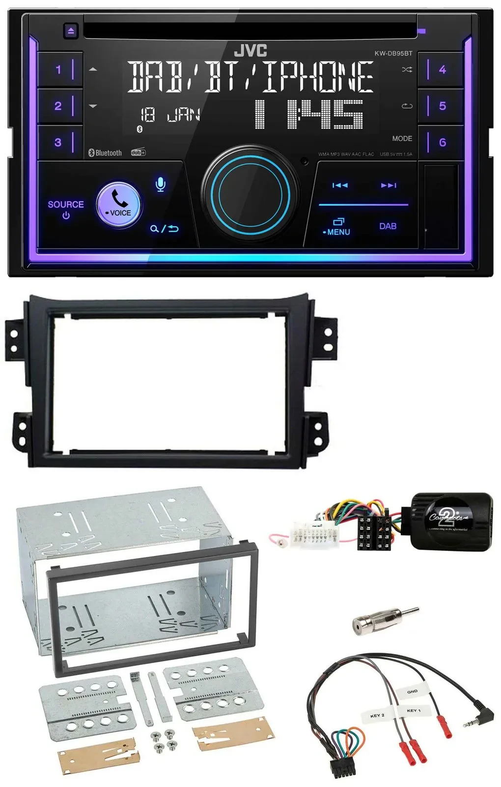 JVC Lenkrad USB 2DIN DAB Bluetooth CD Autoradio für Opel Agila B Suzuki Splash 2