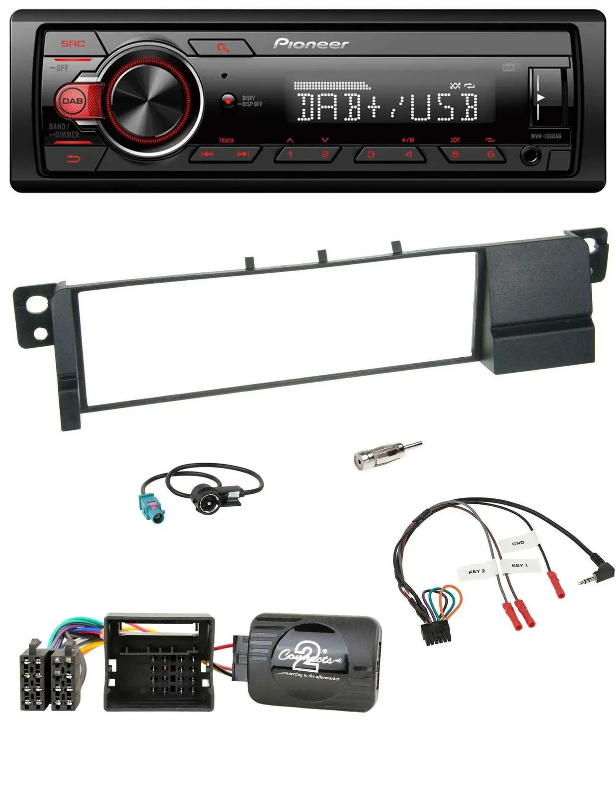Pioneer MP3 1DIN DAB USB Lenkrad Autoradio für BMW 3er E46 2001-2007 Quadlock