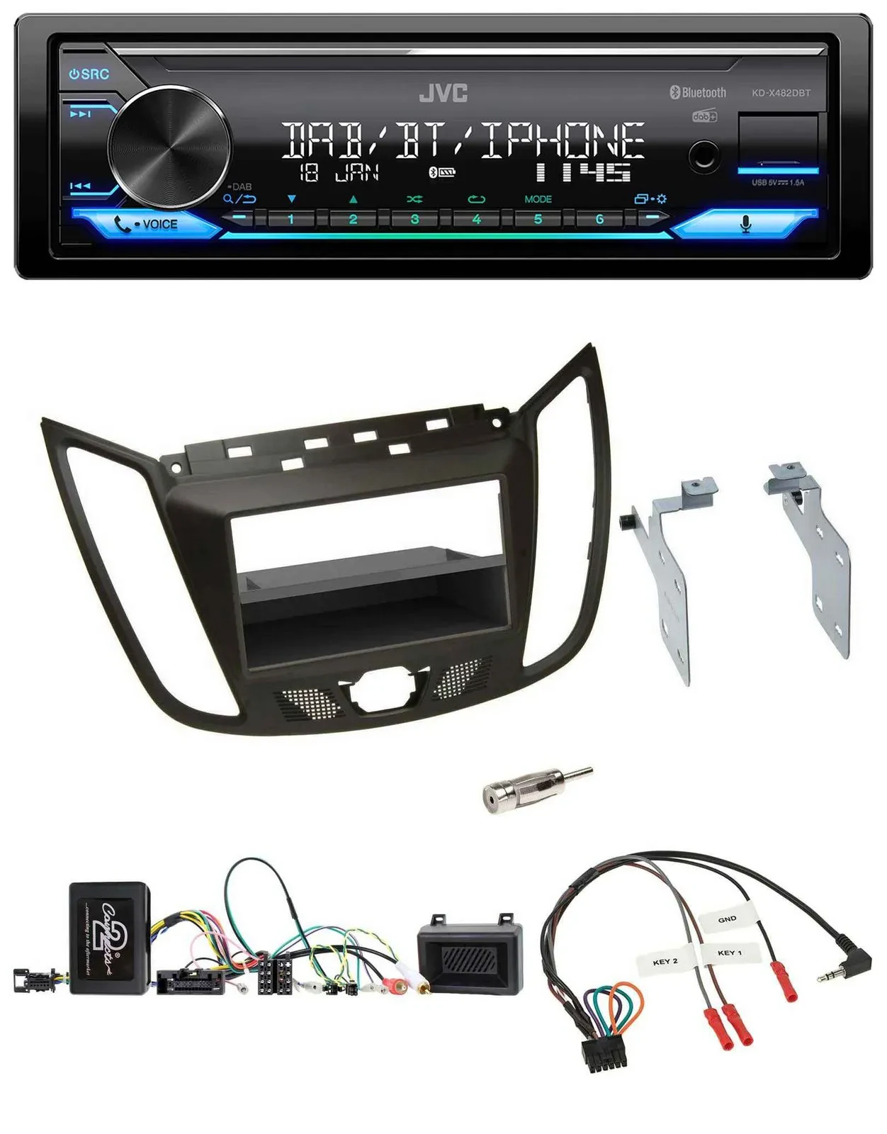 JVC Bluetooth DAB USB Lenkrad Autoradio für Ford C-Max Kuga braun