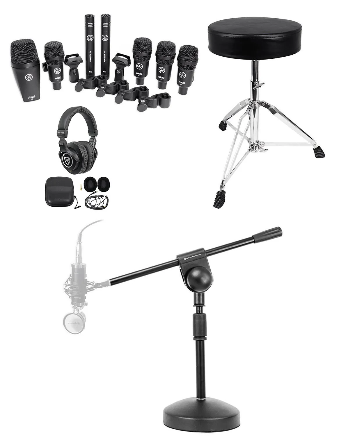 Набор инструментальных микрофонов для ударных AKG Drum Set Session I (набор, 7 шт.) со стулом, стойкой и наушниками