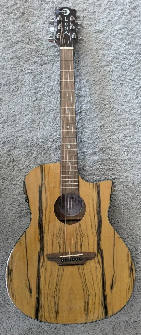 Luna GYP E BWE Gypsy Black & White Ebony Grand Concert Acoustic Electric Guitar