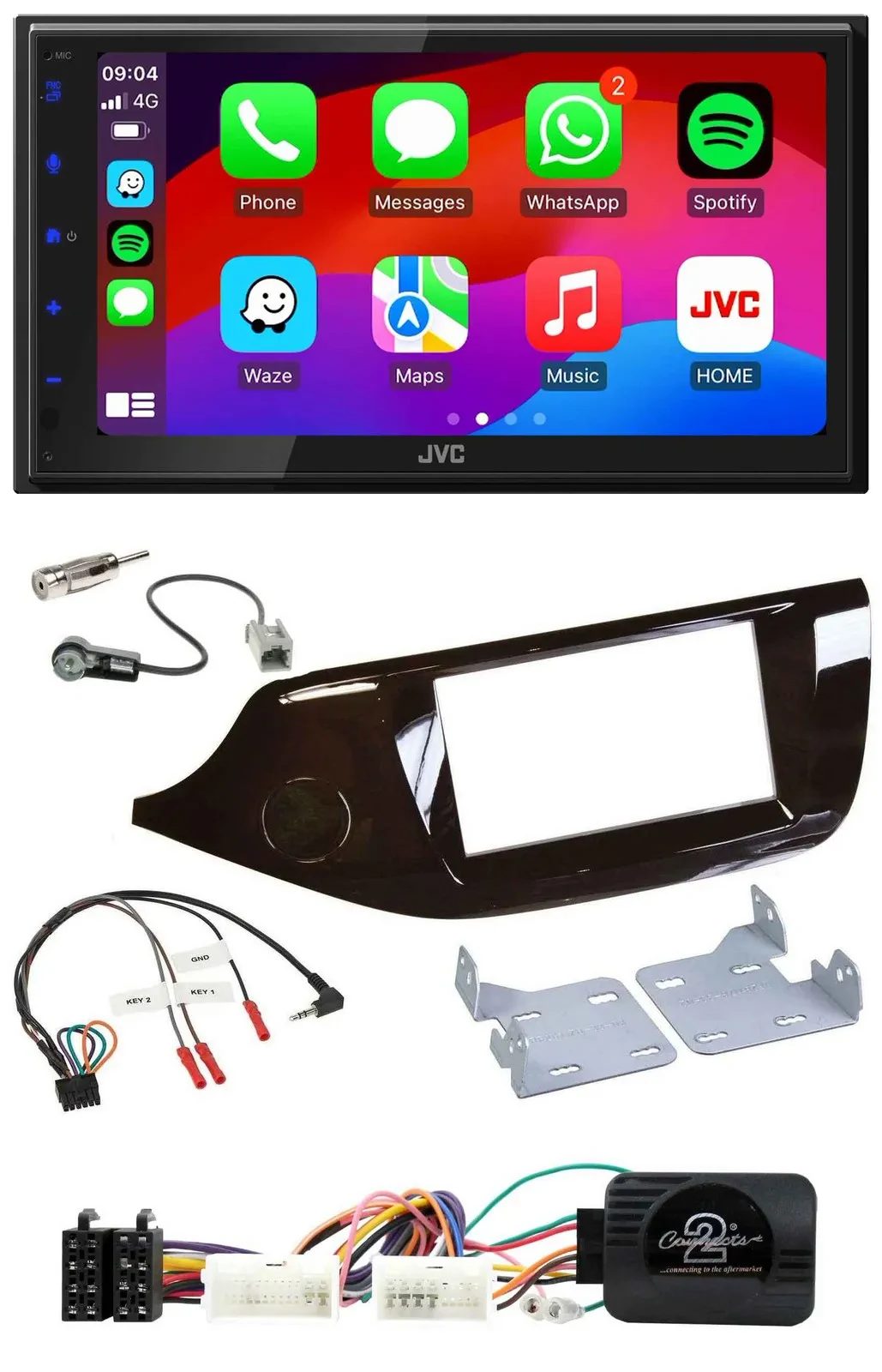 JVC Bluetooth 2DIN Lenkrad DAB USB Autoradio für Kia Ceed ab 2012 glänzend ohne