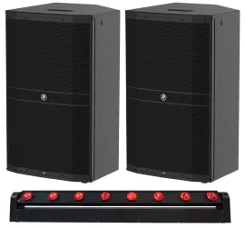 (2) Mackie DRM215 1600 Watt 15" Powered Active DJ PA Speakers+Moving Head Light