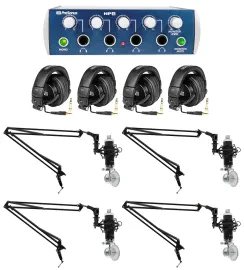 PRESONUS HP4 Headphone Amplifie+(4) HD9 Studio Headphones+(4) Mics+(4) Boom Arms