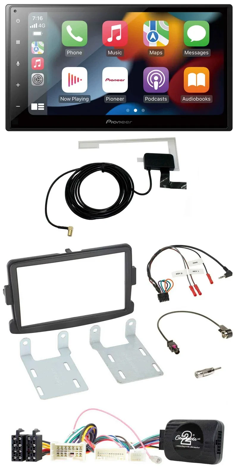 Автомагнитола Pioneer 2-DIN USB Bluetooth DAB для Dacia Sandero (с 2013), черный