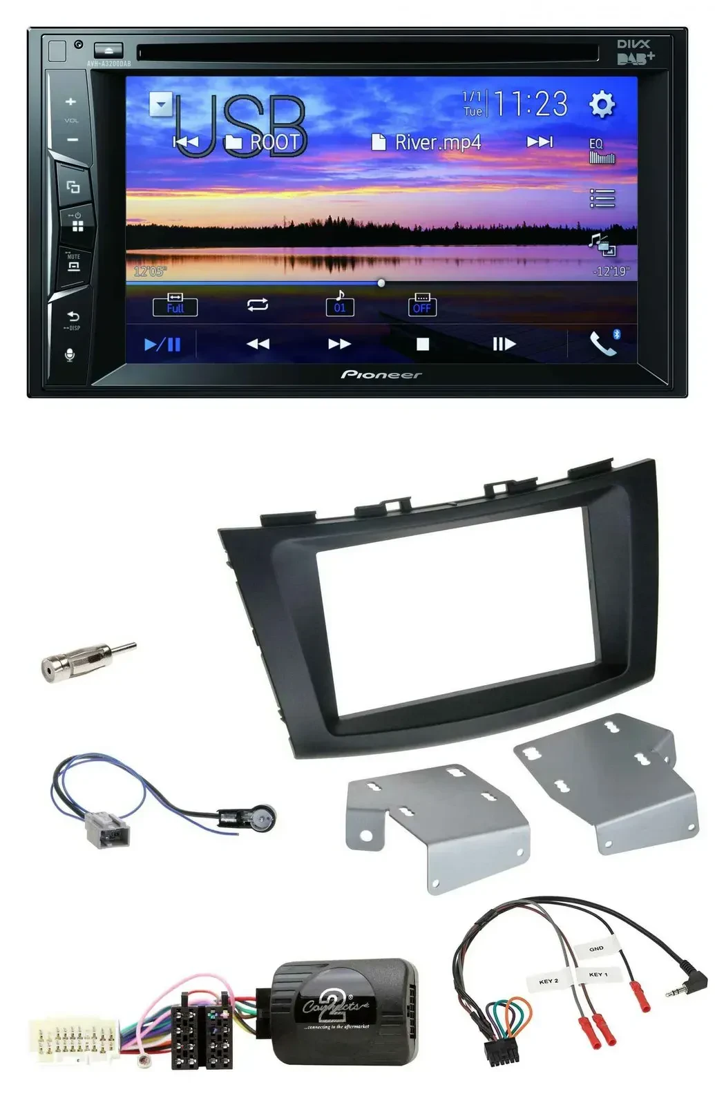 Автомагнитола Pioneer 2DIN, Bluetooth, USB, DVD, DAB, поддержка управления с руля, для Suzuki Swift (с 2011)