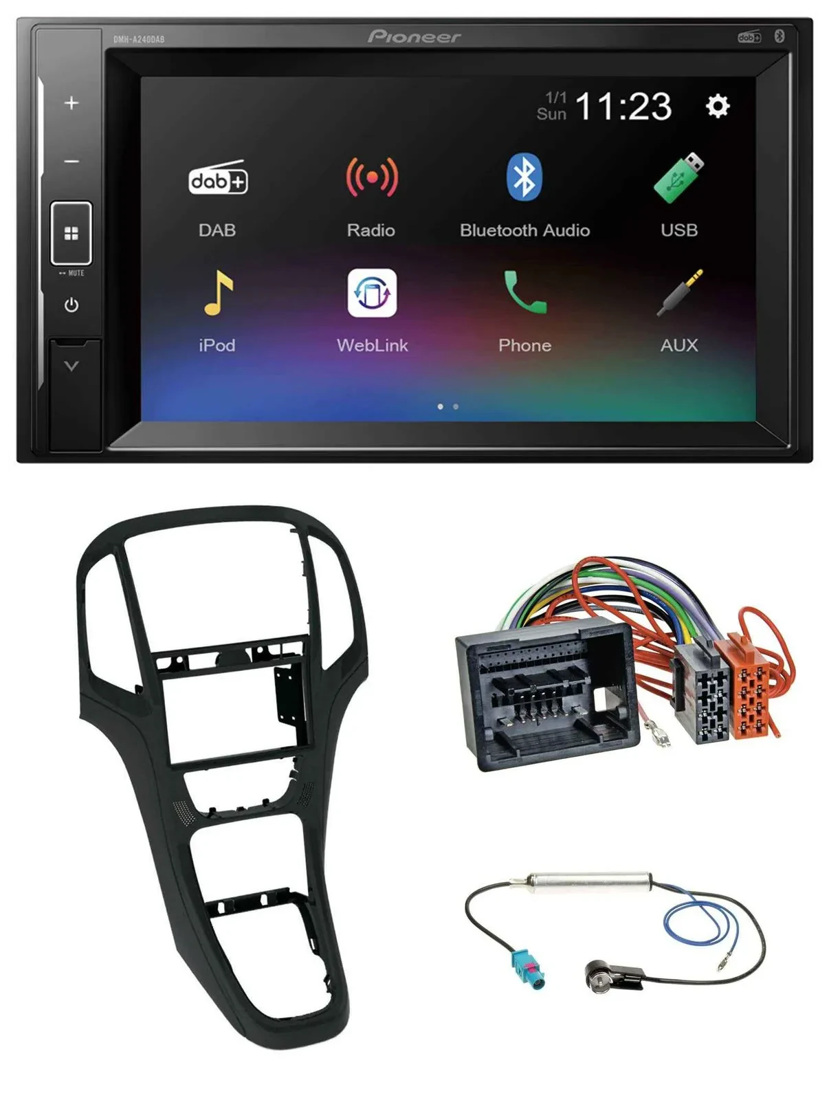 Автомагнитола для Opel Astra J Pioneer 2DIN, DAB, MP3, Bluetooth, USB, чёрный (перламутр)