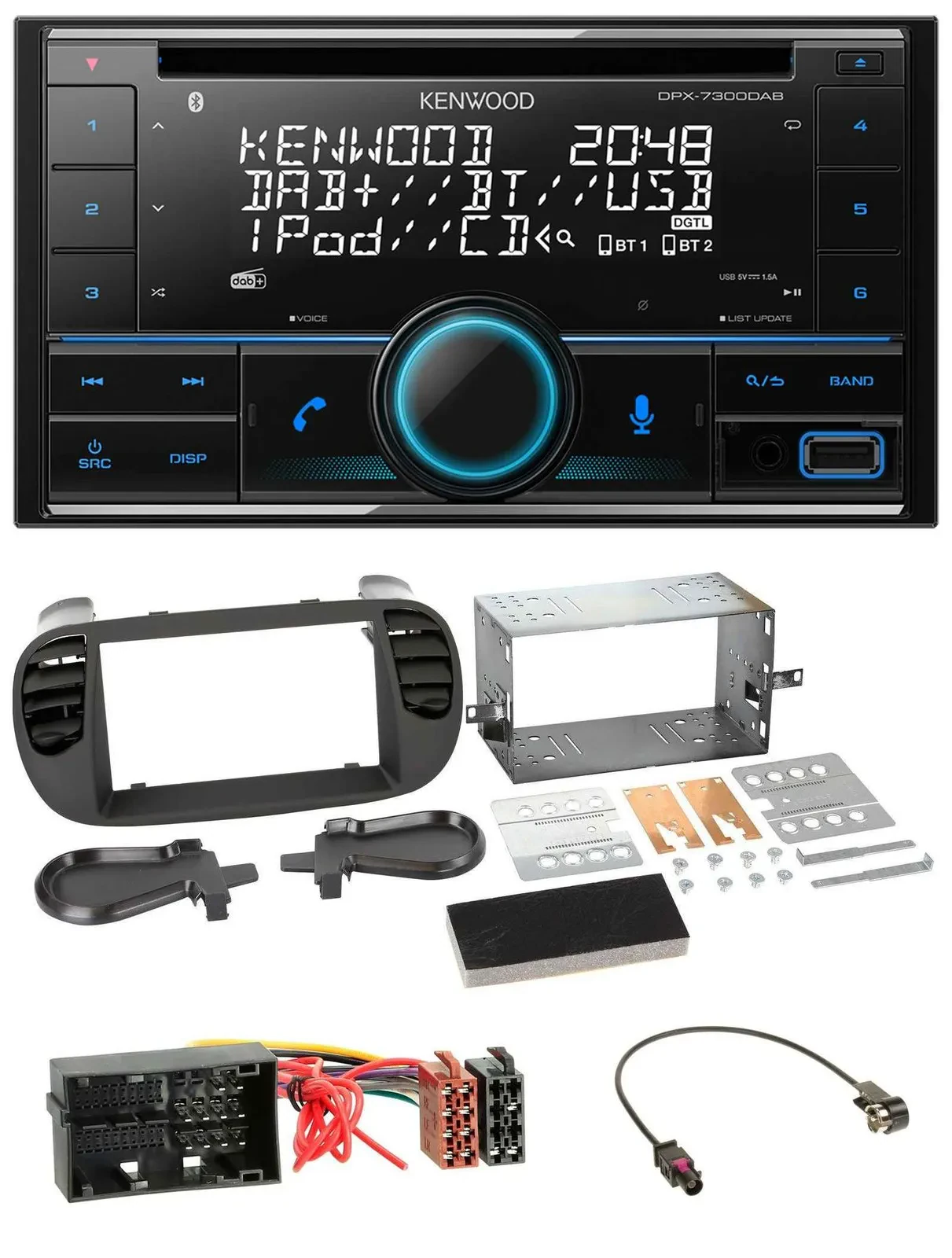 Kenwood CD 2DIN DAB USB MP3 Bluetooth Autoradio für Fiat 500 ab 12 soft touch