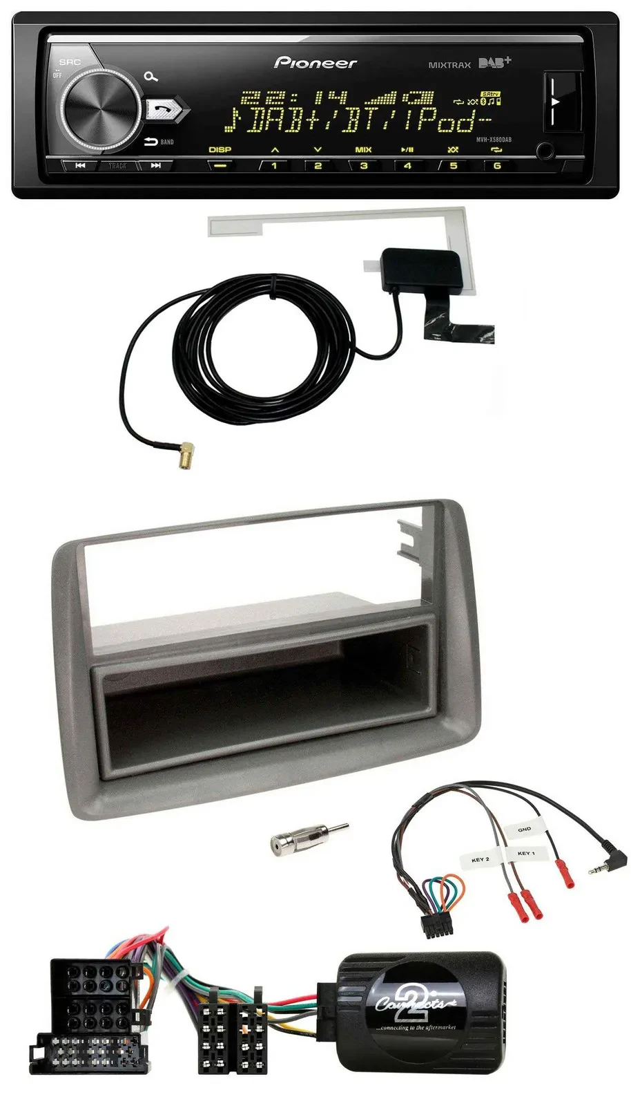 Pioneer Bluetooth DAB USB Lenkrad Autoradio für Fiat Panda 04-10 169 grau