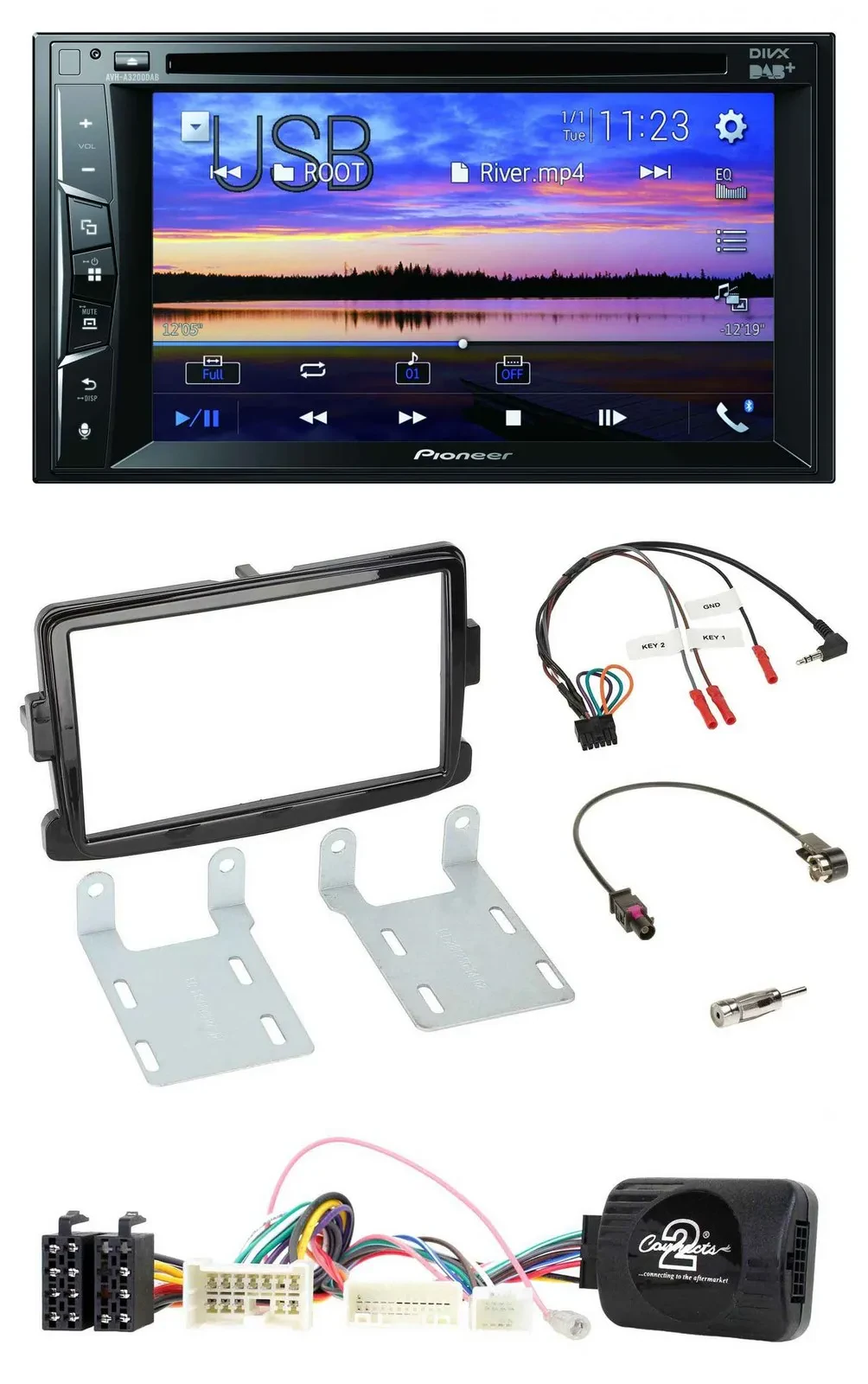 Pioneer Bluetooth 2DIN USB DVD DAB Lenkrad Autoradio für Dacia Sandero ab 13 pia