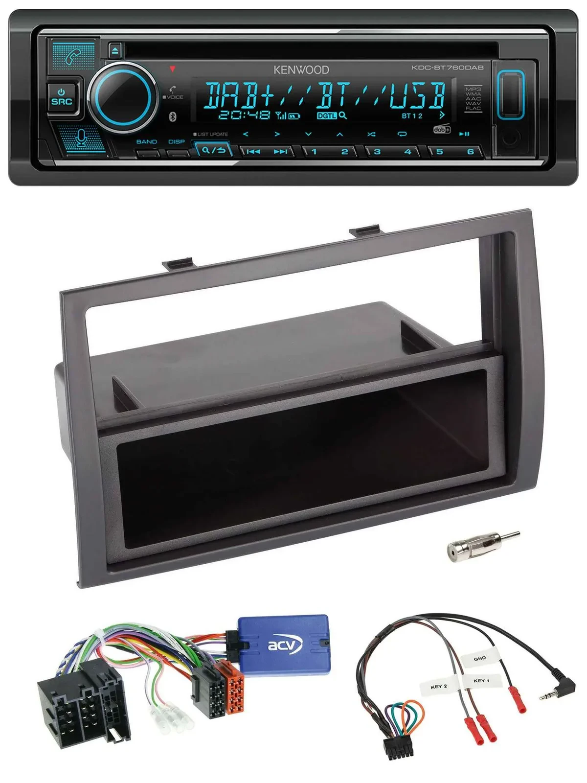 Автомагнитола Kenwood Bluetooth DAB USB CD для Fiat Ducato 2008–2011 черная