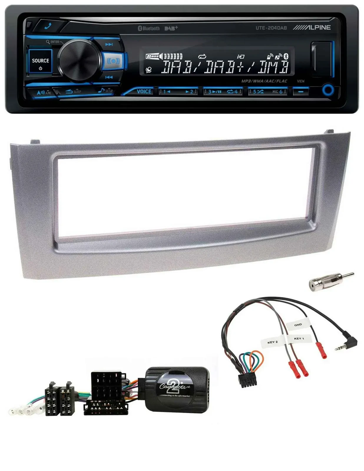 Alpine USB Bluetooth DAB Lenkrad Autoradio für Fiat Grande Punto 2006-2010 grau