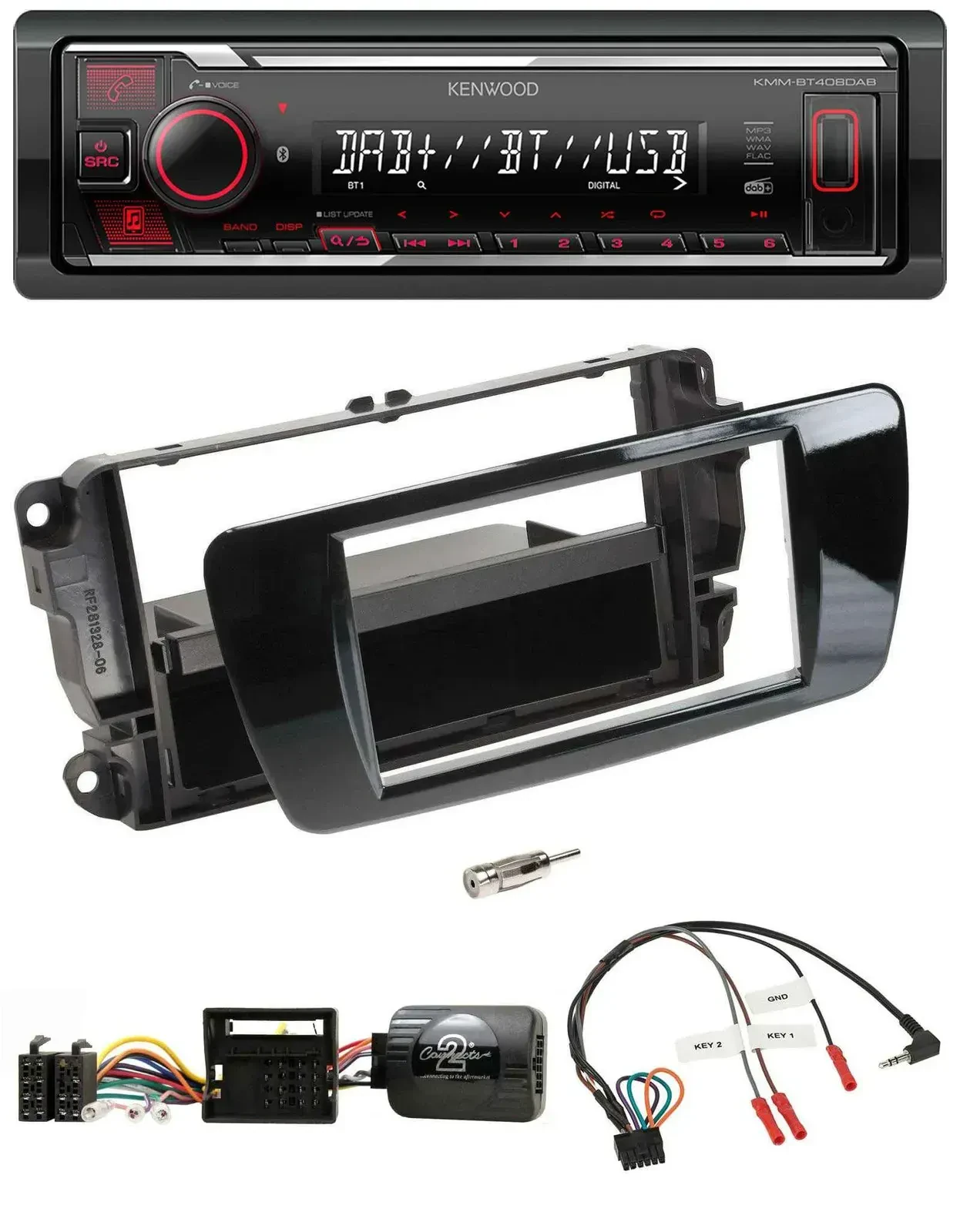 Автомагнитола для Seat Ibiza Kenwood Bluetooth USB DAB, черный (рояльный лак)