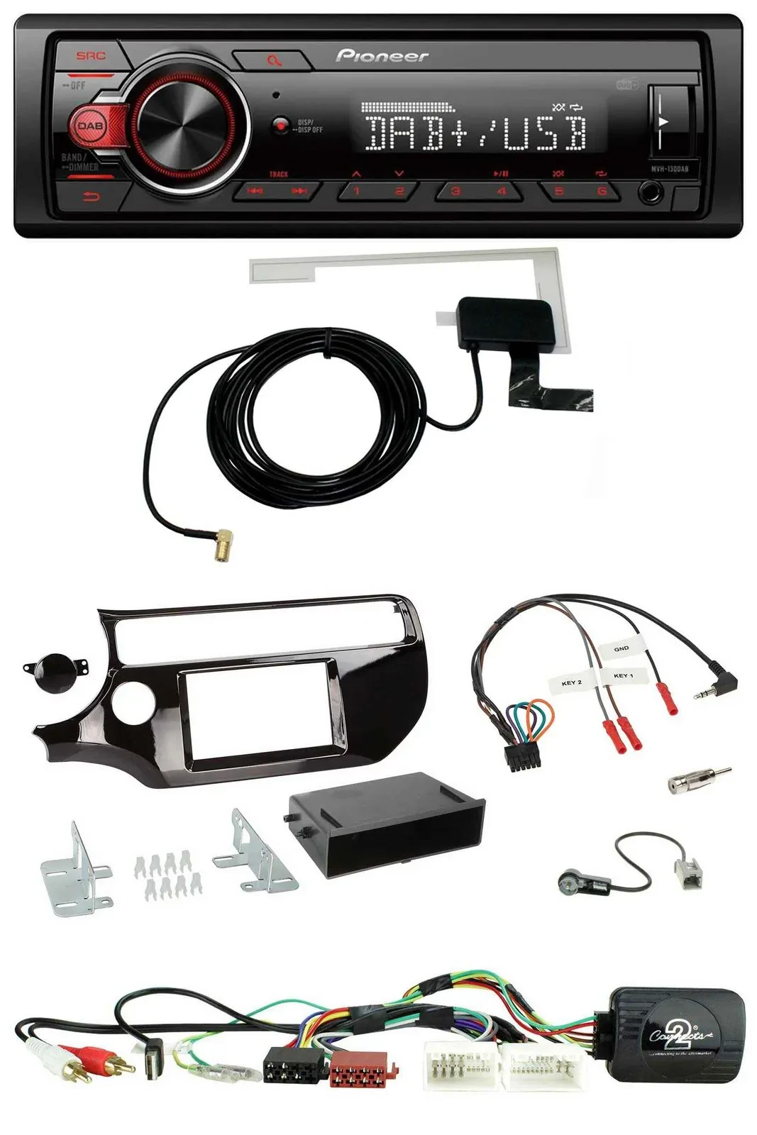 Автомагнитола Pioneer 1-DIN MP3 DAB USB для Kia Rio UB (с 03/2015), чёрный (piano black)