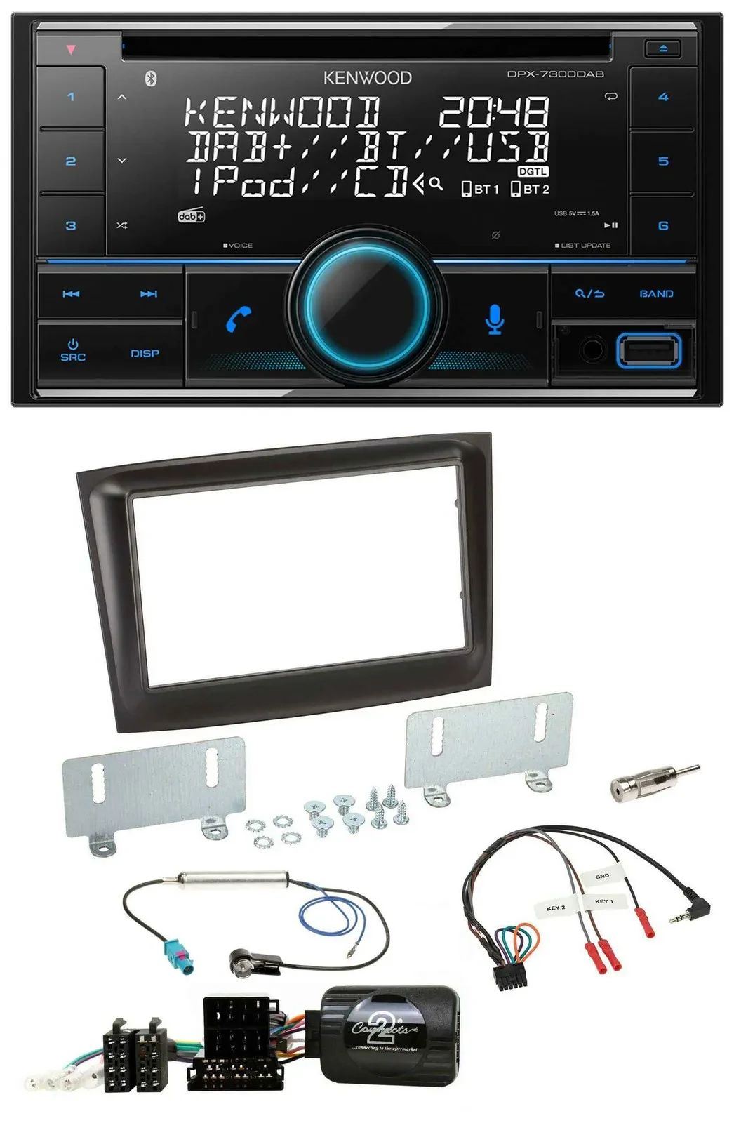 Kenwood CD 2DIN DAB USB Lenkrad Bluetooth Autoradio für Fiat Doblo ISO Can-Bus a