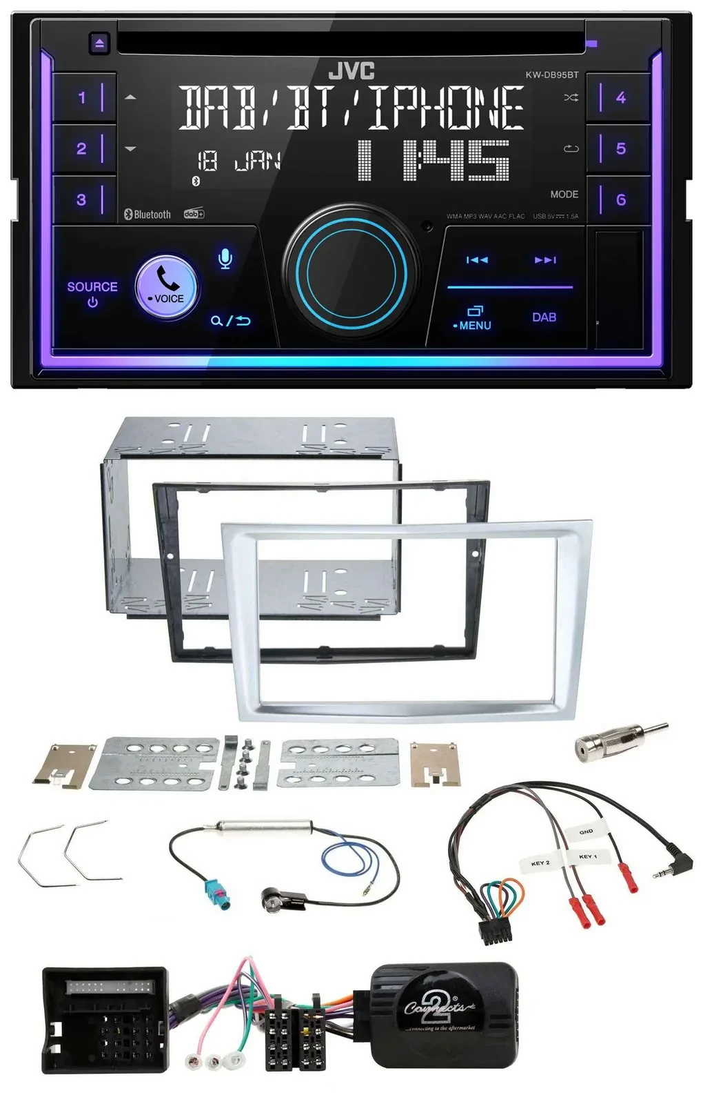 JVC Lenkrad USB 2DIN DAB Bluetooth CD Autoradio für Opel Zafira Astra H Corsa D