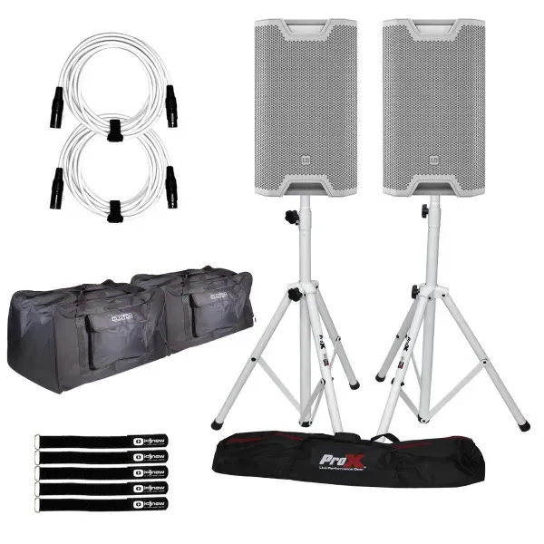 LD Systems LDS-ICOA15ABTW White Active Powered Speakers Pair w Stands & Totes