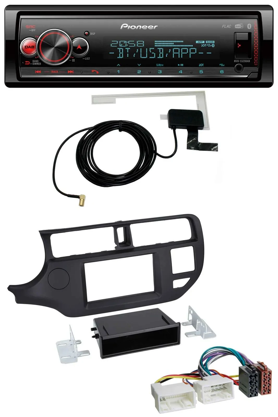 Автомагнитола для Kia Rio (UB, 2011–2014) Pioneer Bluetooth, DAB, USB, MP3, черный