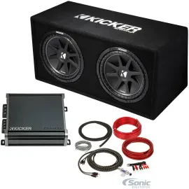 KICKER 43DC122 Dual 12" Subwoofers In Vented Sub Box Enclosure+Amplifier+Amp Kit