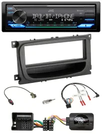 Автомагнитола JVC Bluetooth DAB USB для Ford C‑Max/Galaxy/Focus (с 2007), черная, с поддержкой управления с руля